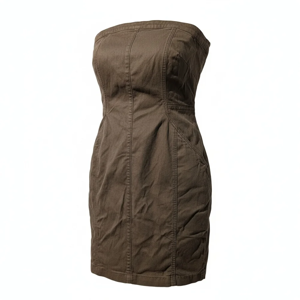 Joe's Jeans army green strapless canvas utility midi dress size L